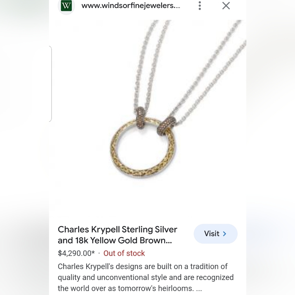 Charles Krypell 18k Gold Brown Pave Diamond Sterling  silver Circle Necklace